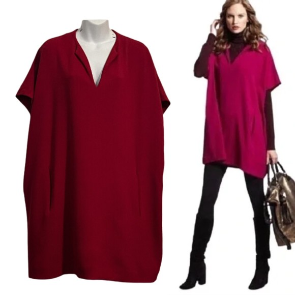 Diane von Furstenberg DVF Squaretan Cocoon Tunic Dress Berry Red Crepe - Picture 1 of 11